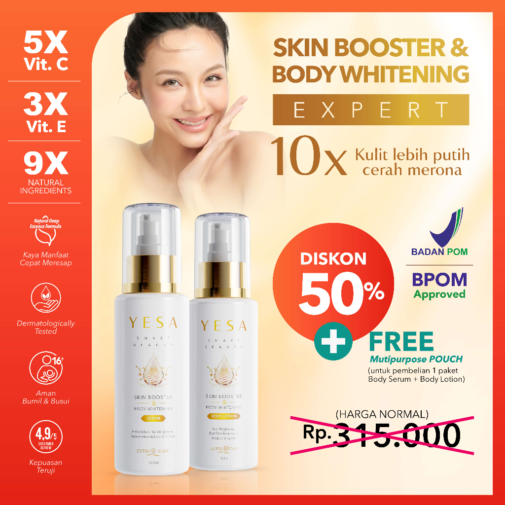 YESA Skin Booster & Body Whitening Expert, Body Serum + Whitening Body Lotion Pemutih with Natural D