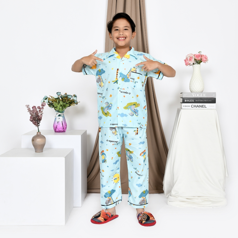 Piyama Anak Laki Laki Bahan Katun Rayon Umur 8 - 12 Tahun / Setelan Baju Tidur Katun Rayon Anak Laki