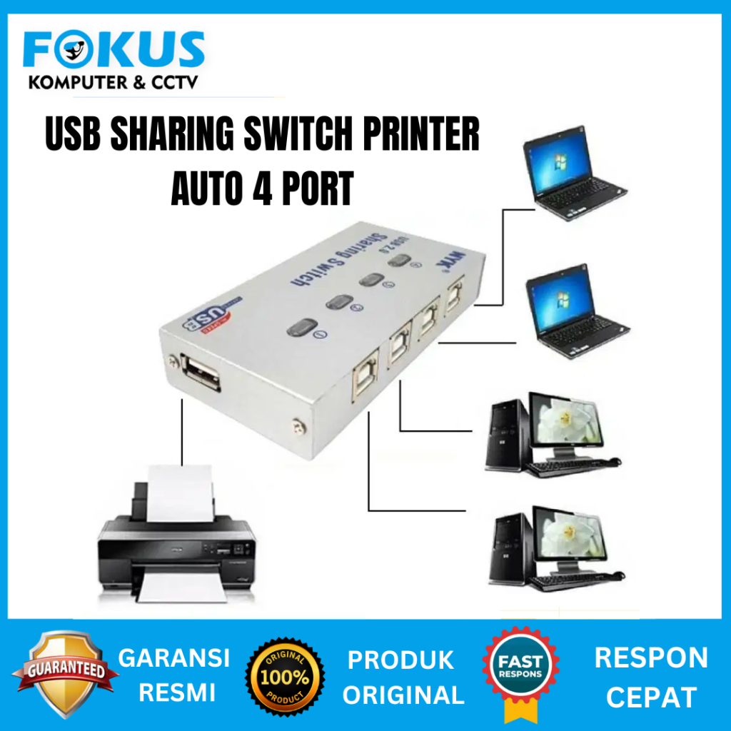 Switch Usb PRINTER 4 Port / usb 2.0 switch 1-4 cabang Konektor Kabel Printer