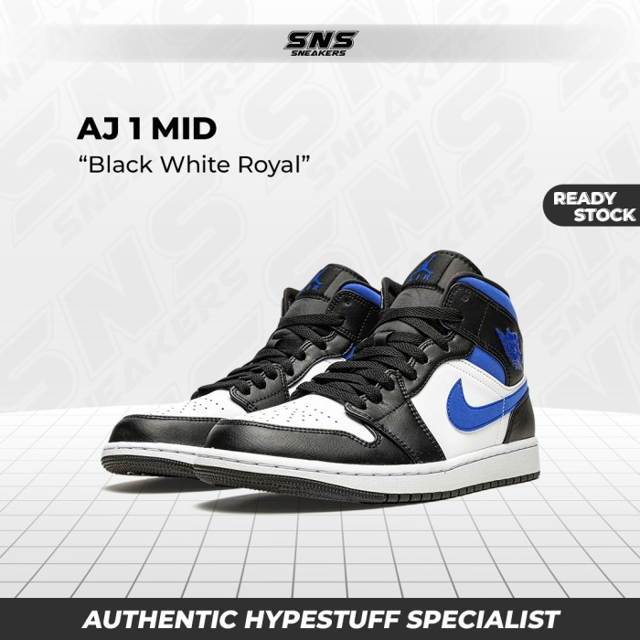 Nike Air Jordan 1 Mid Black White Royal 100% Original Authentic