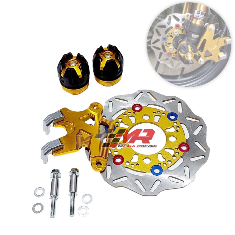 PAKET VARIASI MOTOR  PIRINGAN CAKRAM DISC RIVET GERIGI + COVER TUTUP KALIPER CAKAR + JALU AS RODA DE
