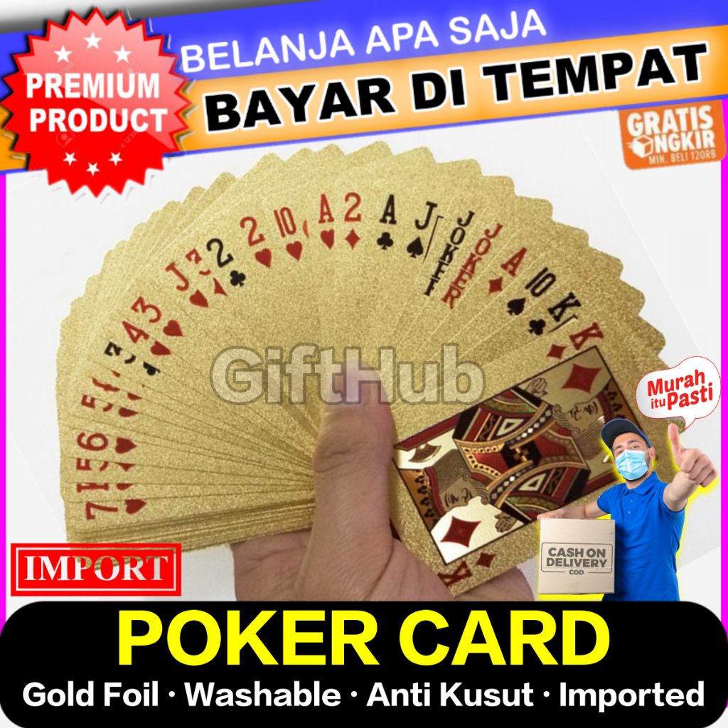 Golden Poker Card Kartu Remi Gold Foil Plastik Emas Anti Air Basah Bisa Dicuci Sangat Mulus dan Enak