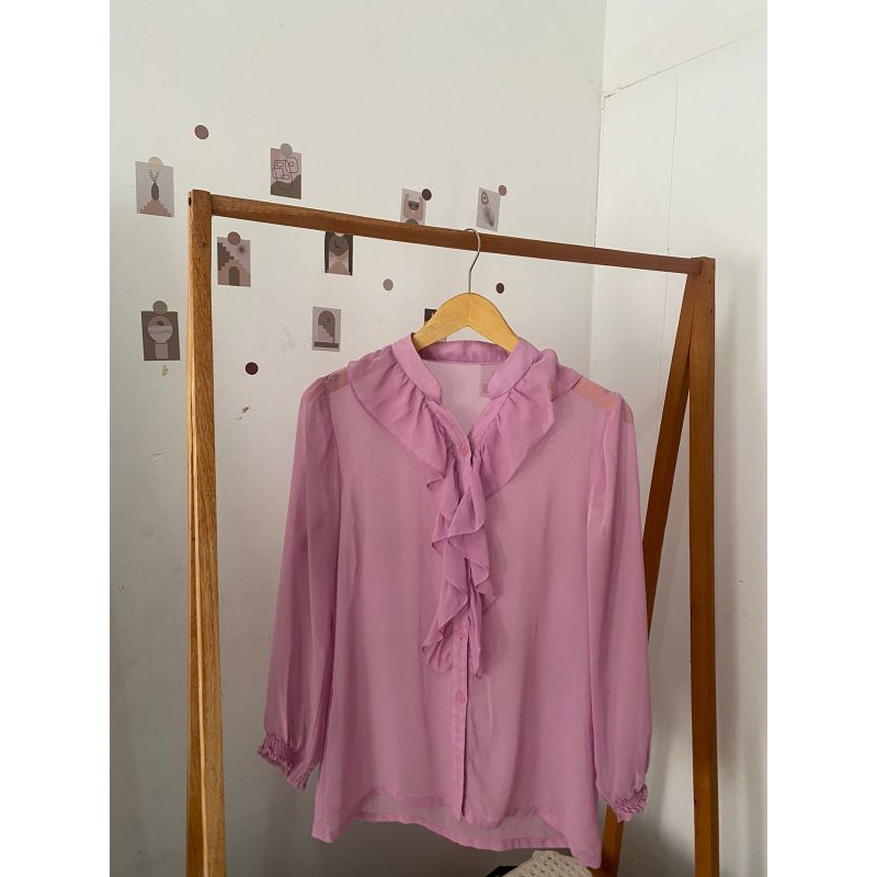 kemeja rampel ungu muda