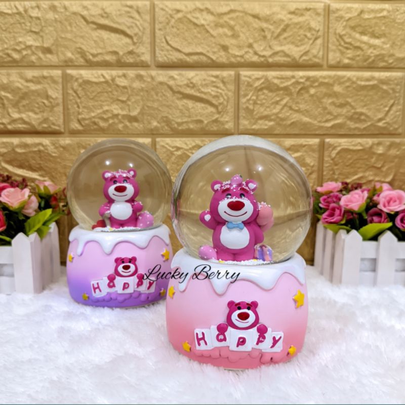 Snowball /Pajangan Bola Kaca Musik Box Lotso  XL (100) + Lampu Salju Otomatis Bergerak