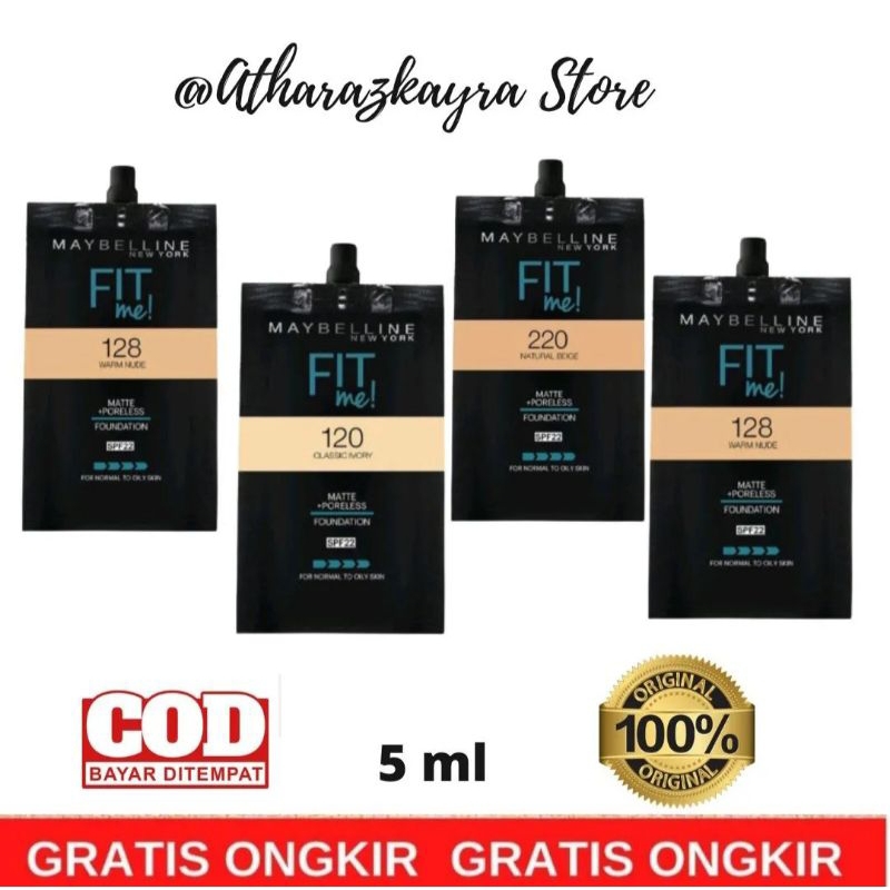 Maybelline Fit Me Matte Foundation 5 ml Sachet 120 220 128 230 / Alas Bedak Maybelline