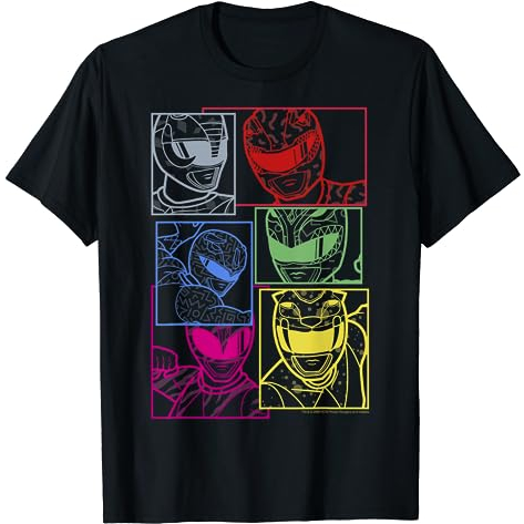 KAOS Power Rangers Group Shot Color Silhouette Line Art Panels T-Shirt