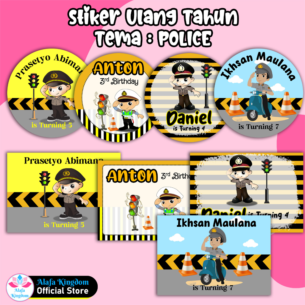 

alafakingdom - Stiker Ulang Tahun Anak Police / Stiker Label Ultah Birthday Polisi Custom