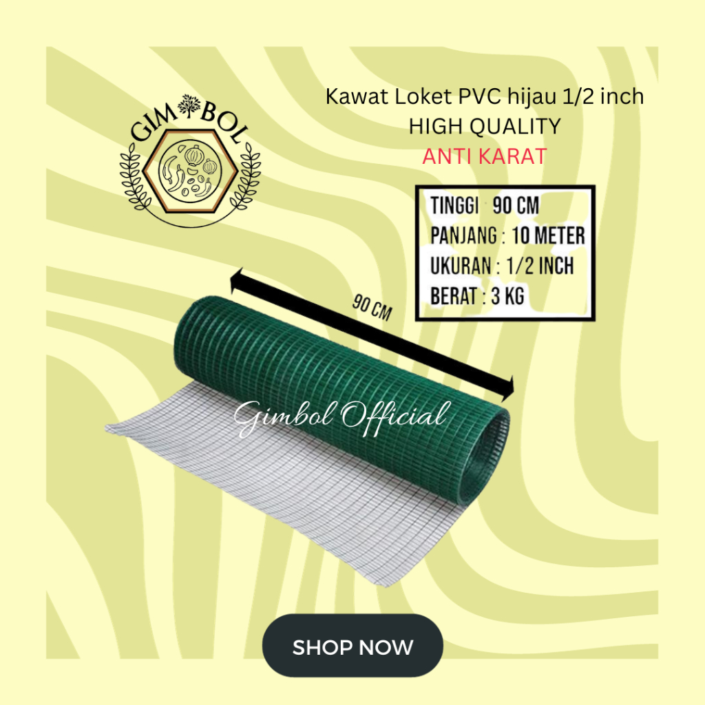 Kawat Loket PVC Hijau 1 ROL 10 METER | Kawat Kandang Ayam Burung Kawat Taman