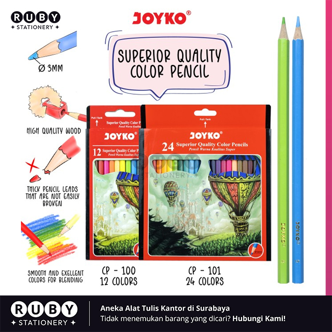 

RUBY STATIONERY Pensil Warna CP-100 12 Warna Joyko - Color Pencils Hexagonal Grip