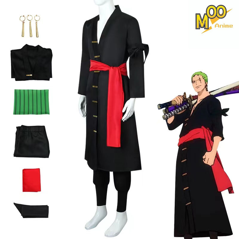 One Piece Roronoa Zoro Cosplay Costume Zoro Wano costume Black kimono and wig