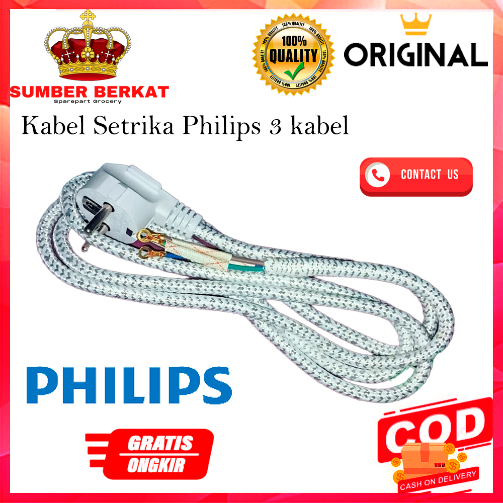 Kabel Setrika Philips 3 Kabel putih 3 Kabel