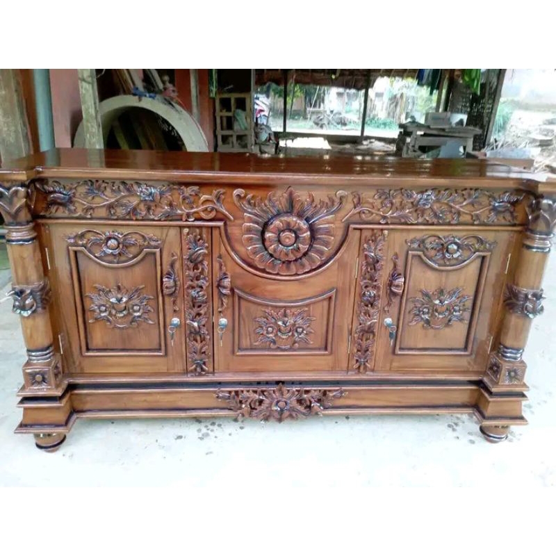 Kabinet bufet lemari kayu jati ukiran terbaru asli Jepara terbaik