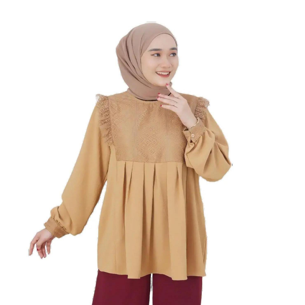 Ayasha Hijab - Hanaa Blouse Blus Brukat Crincle Korean Style Baju Kondangan Wanita Ld 120