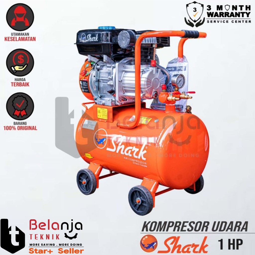 Shark Portable Air Kompressor 1 HP 35 Liter Kompresor Angin Bensin 1HP