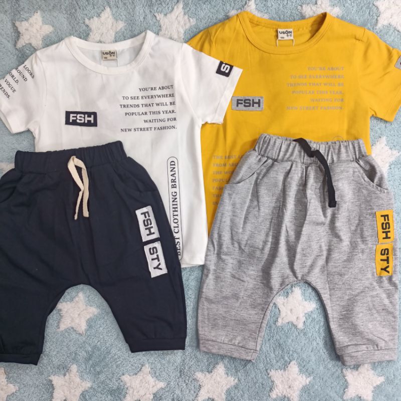 USON Setelan Anak Laki-Laki Kaos Celana Joger