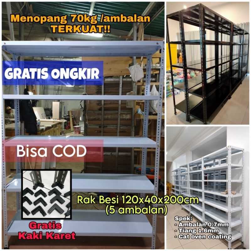 Rak Besi P120xL40xT200cm (5 ambalan) | Rak Besi | Rak besi Siku | Rak Besi Serbaguna