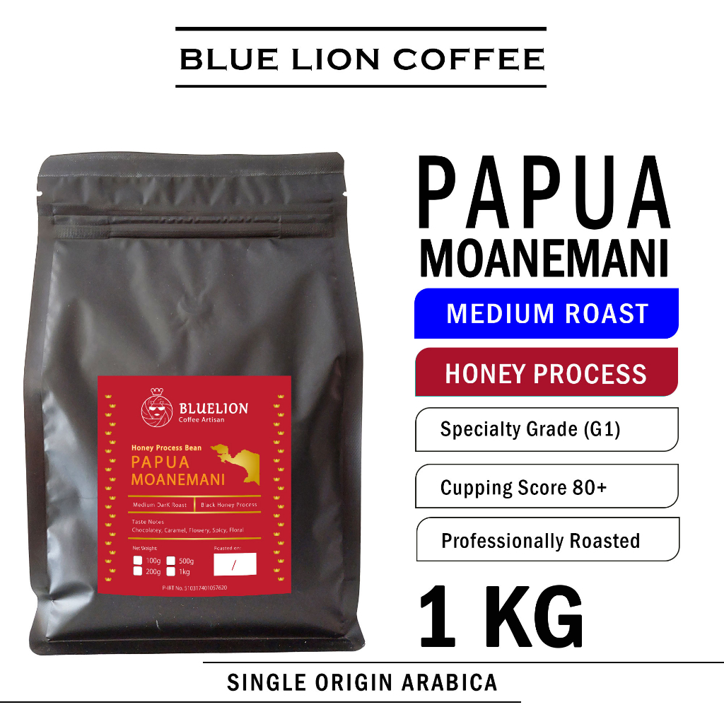 

Bluelion Coffee Papua Moanemani Honey 1 KG Medium Roast Biji Kopi Bubuk Single Origin Arabica Wamena