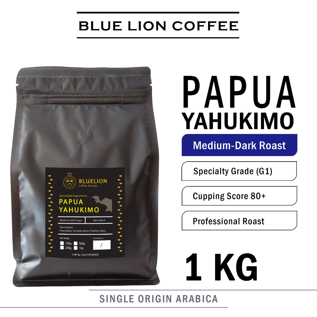 

Blue Lion Coffee Papua Yahukimo 1 KG Medium Dark Roast Biji Kopi Bubuk Single Origin Arabica