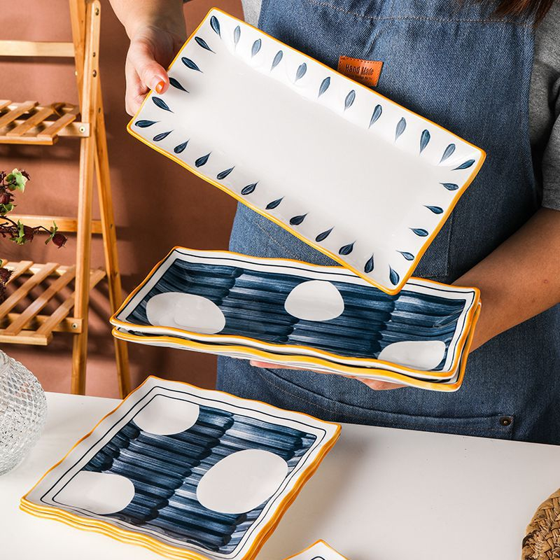 ASHOME Piring Saji dan Lauk Keramik Oval Motif Jepang Tahan Panas dan Microwave Safe / Piring Saji K