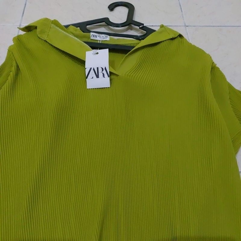 Zara Lime Green Pleated Top Blouse