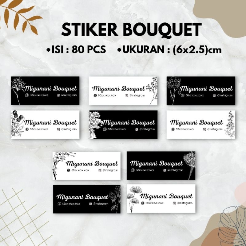 

STIKER BOUQUET BUNGA / stiker bouquet flower hitam putih / stiker custom / stiker label bunga (isi 80pcs)