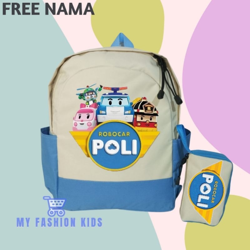 Tas Ransel Backpack Anak Sekolah Custom Gambar Robocar Poli Unisex (Free Nama)