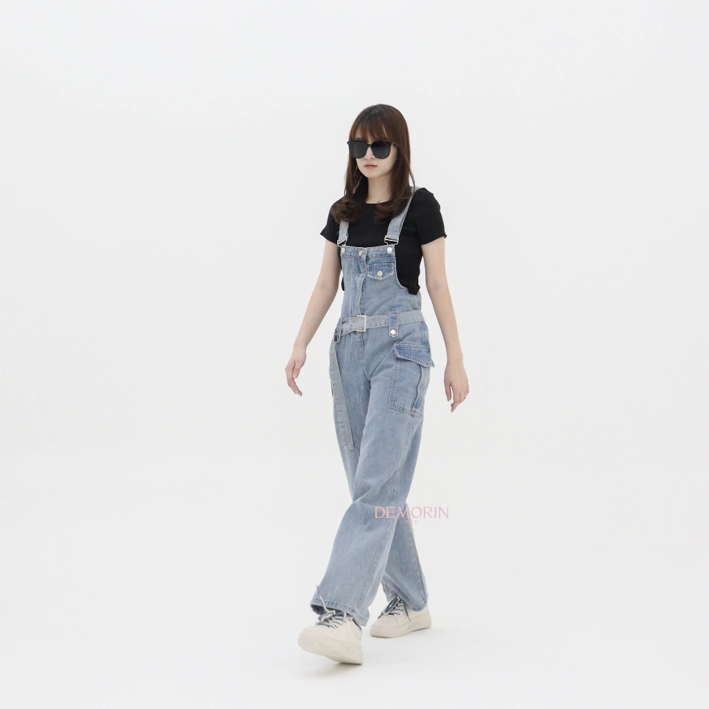 DEMORIN|Jumpsuit Wanita Cargo Style Casual Loose Fit Full Body Bisa Dipakai Formal | Daily X67|Blue