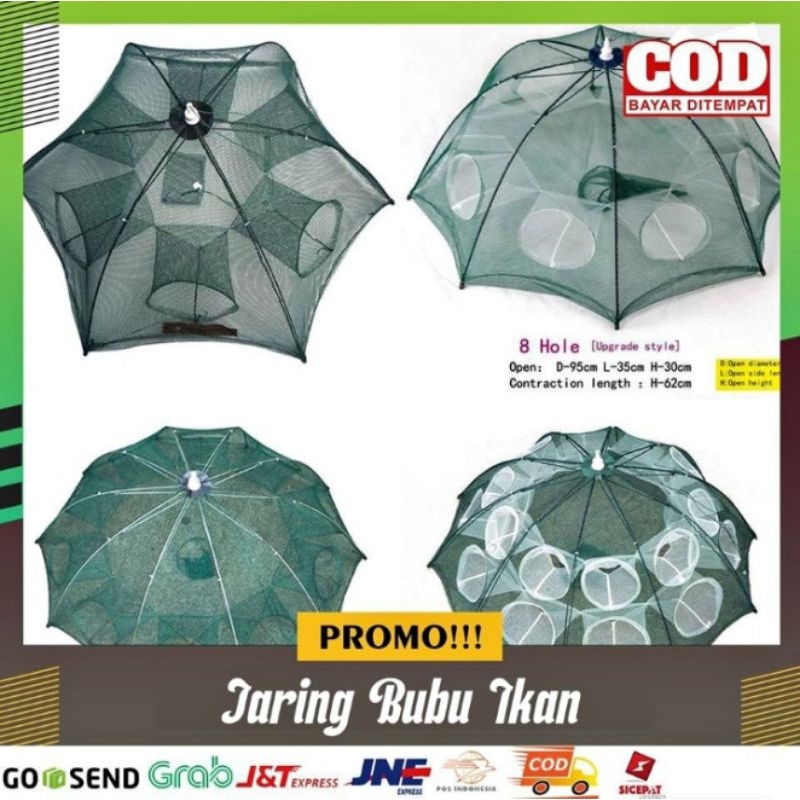 jaring ikan/bubu payung/jaring udang/jaring kepiting lubang 12 lubang