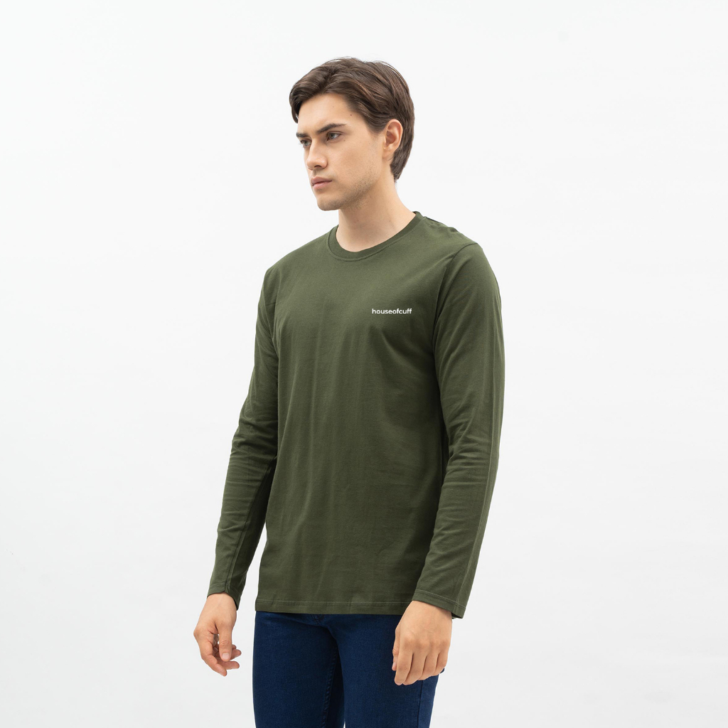 Houseofcuff Kaos Cotton Combed Lengan Panjang Pria Hijau Botol/Army