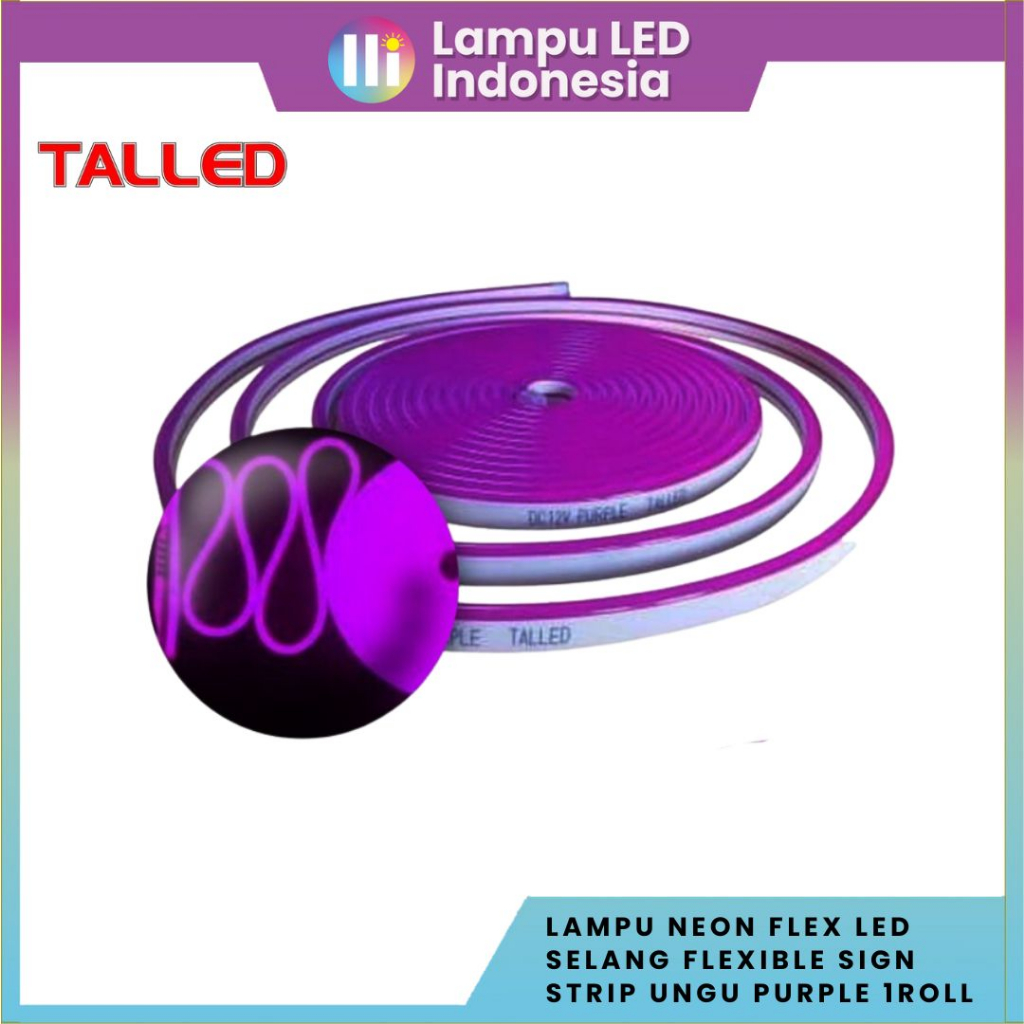 Lampu NEON FLEX LED Selang Flexible Sign Strip Ungu/Purple 1Roll