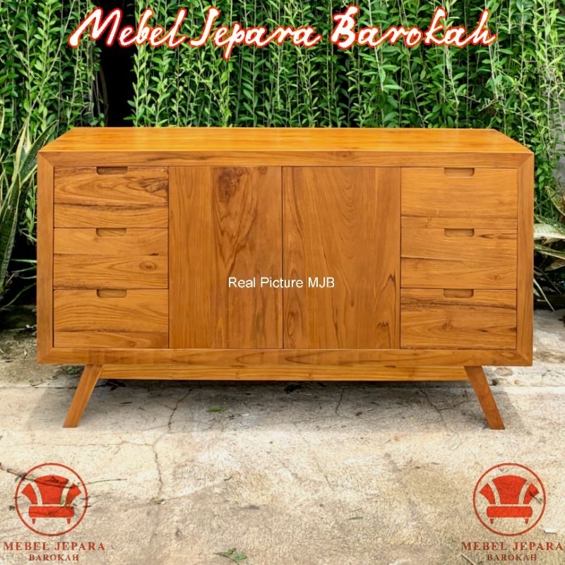 Bufet Meja TV Credenza Kayu Jati Minimalis Bufet Rak TV Klasik 6 Laci