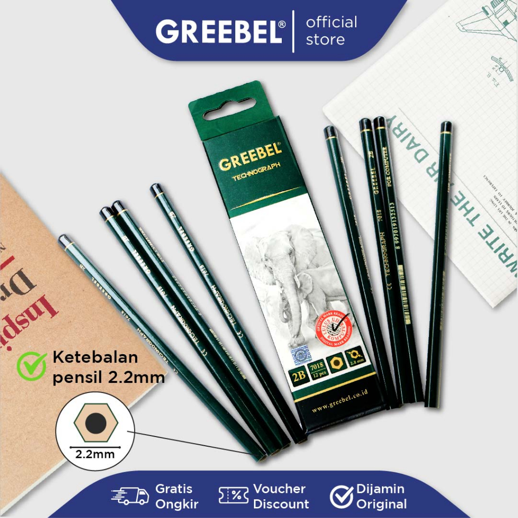 

Pensil 2B Greebel Graphite Kayu Pencil Alat Tulis ATK Sekolah Kantor Serut