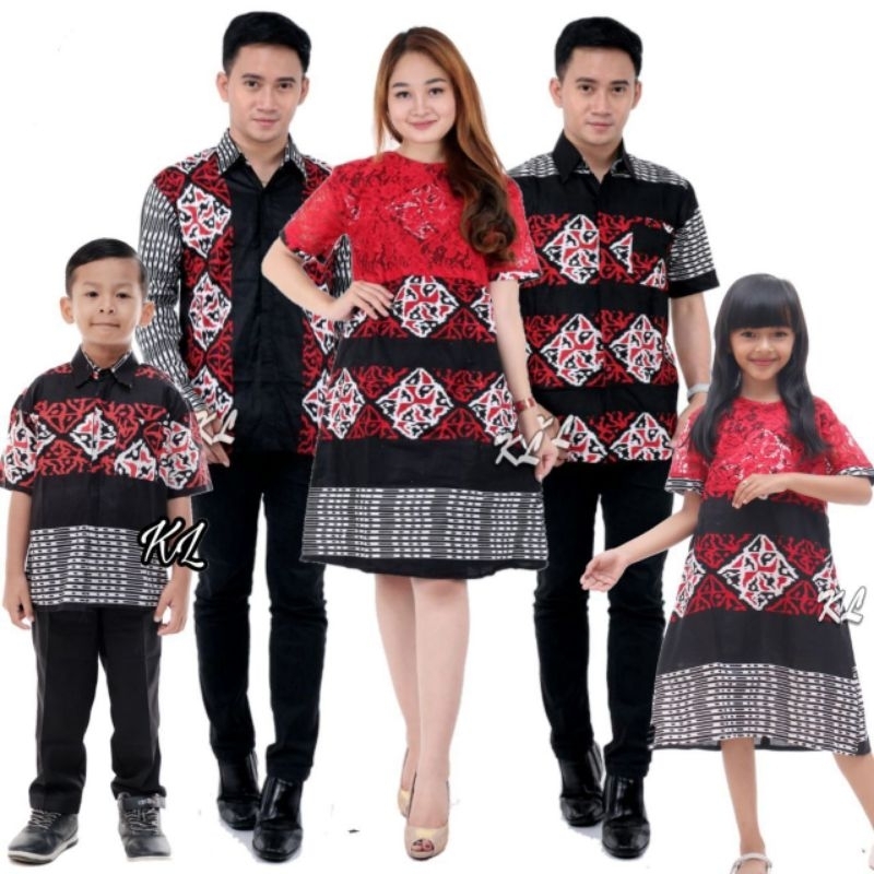 Baju Batik Couple  Kotak Merah COUPLE DRESS BROKAT Kemeja Sarimbit Pasangan Kapelan Keluarga