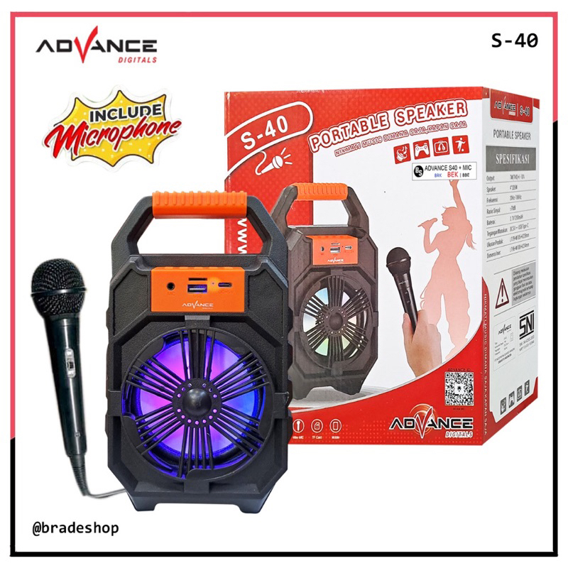 Speaker Bluetooth Advance S40 + Microphone / Advance Bluetooth Speaker S-40