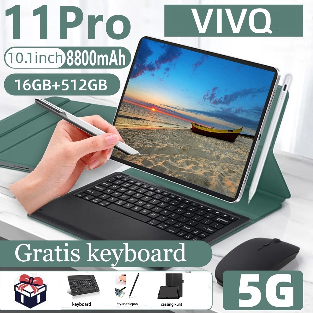 VIVQ 11Pro Komputer Tablet Baru Komputer Tablet 16GB + 512GB Android 10.1/12 Inci Layar Penuh Layar Besar Wifi 5G Cocok untuk Tablet Belajar Anak-anak Koneksi Bluetooth
