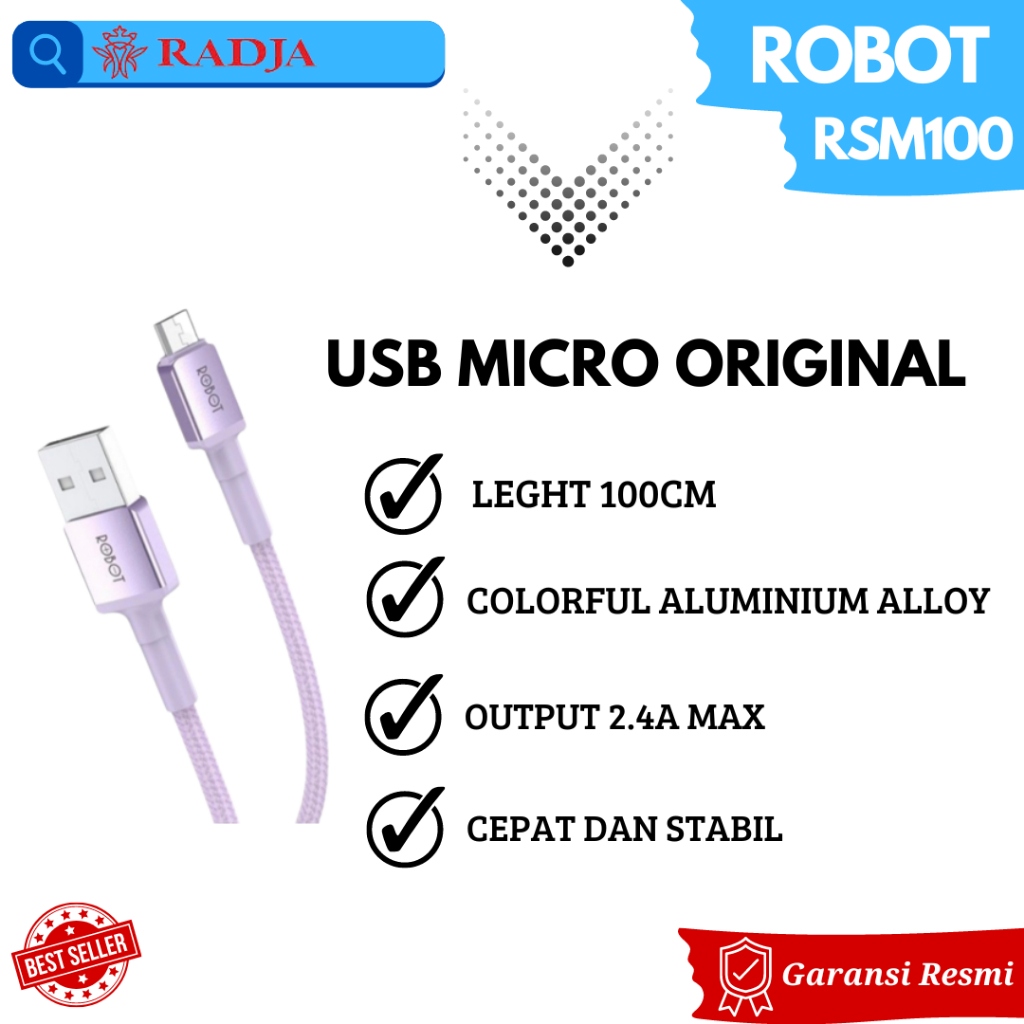Robot RSM100 Cable Charge Micro USB Kabel Data 1M _ ORI