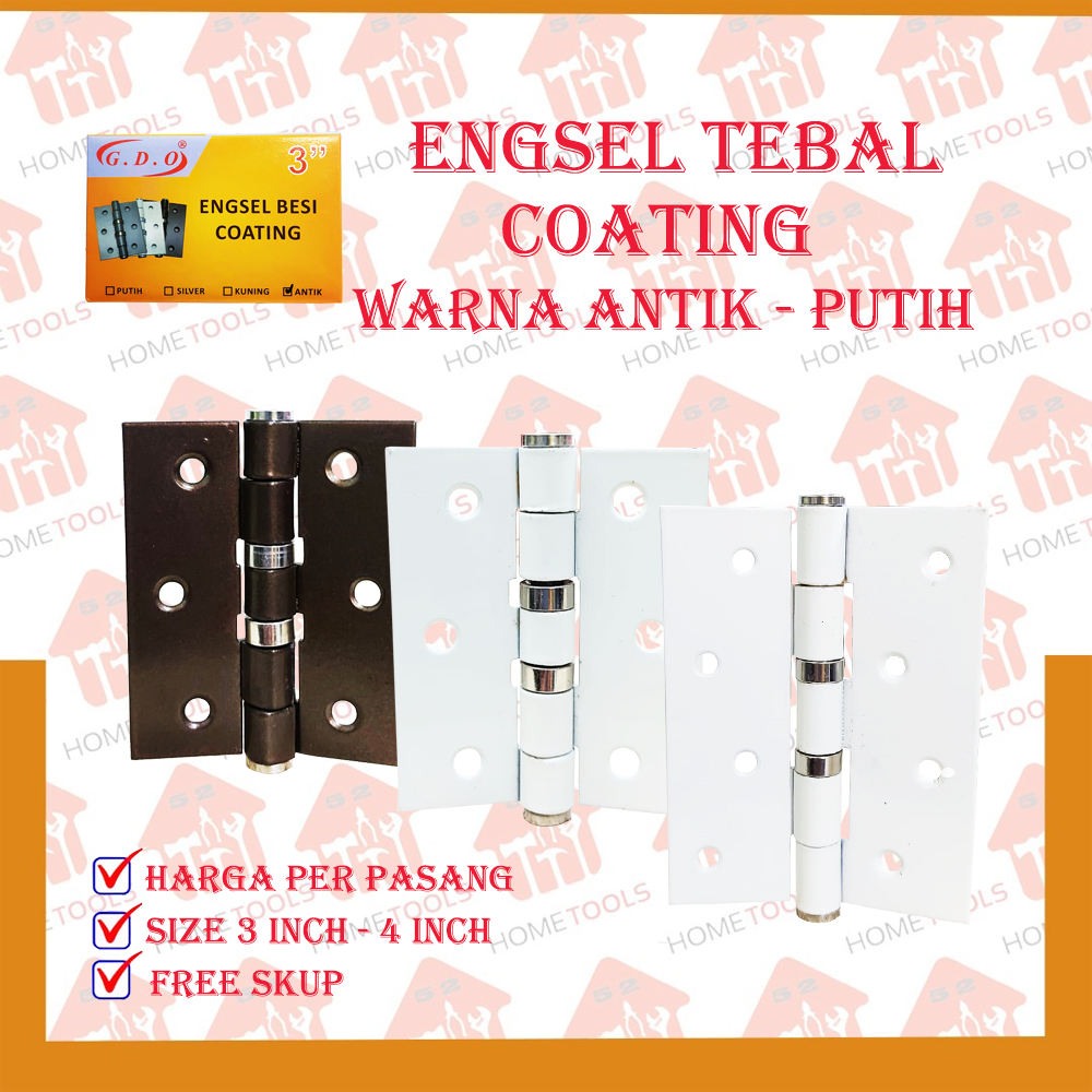 Engsel Pintu Jendela 3" 4" Putih Coklat GDO Engsel Coating Tebal Besi