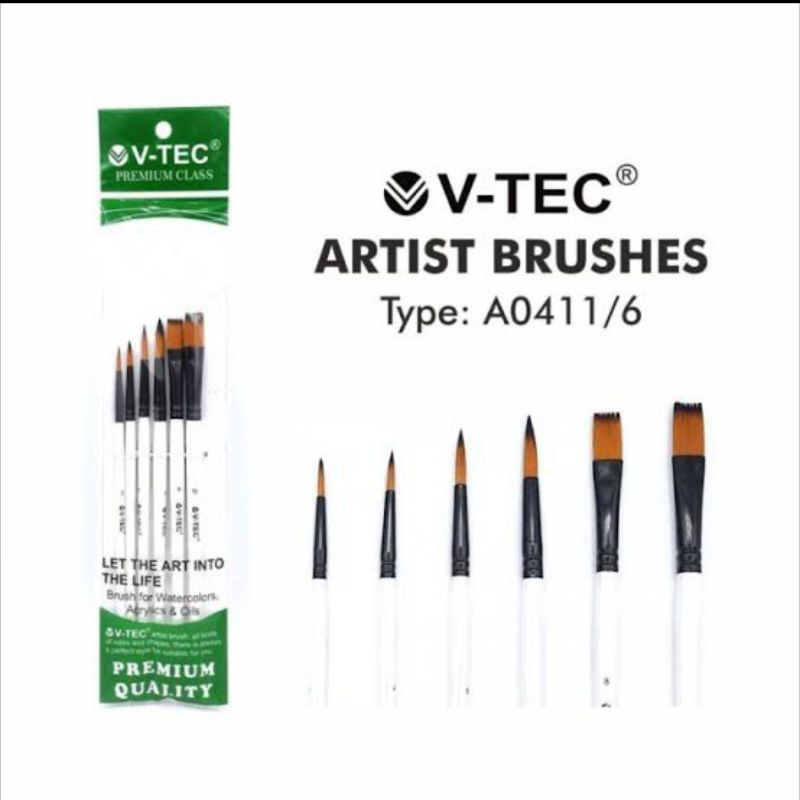 

V-Tec Brushes A0411/6 / Kuas V-Tec Beragam Model Isi 6 Pcs