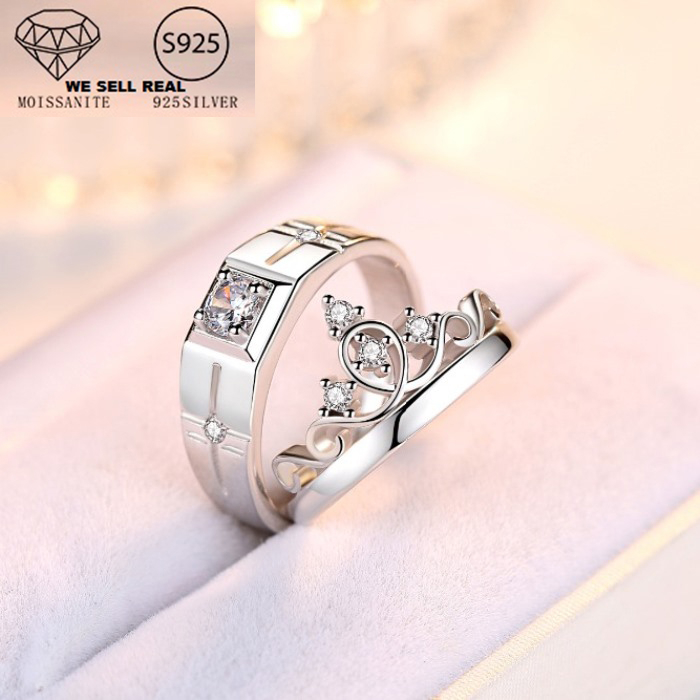 sepasang Cincin Hadiah Ulang Tahun, Pernikahan, Tunangan Cincin, 925 Perak, Diamond / berlian Moissa