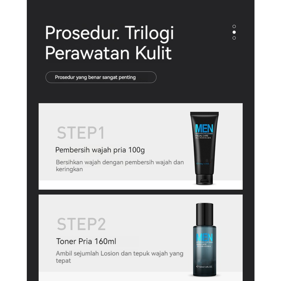 (cod)Set perawatan kulit 5 potong pria, pembersih wajah, toner, krim, lotion, set perawatan kulit