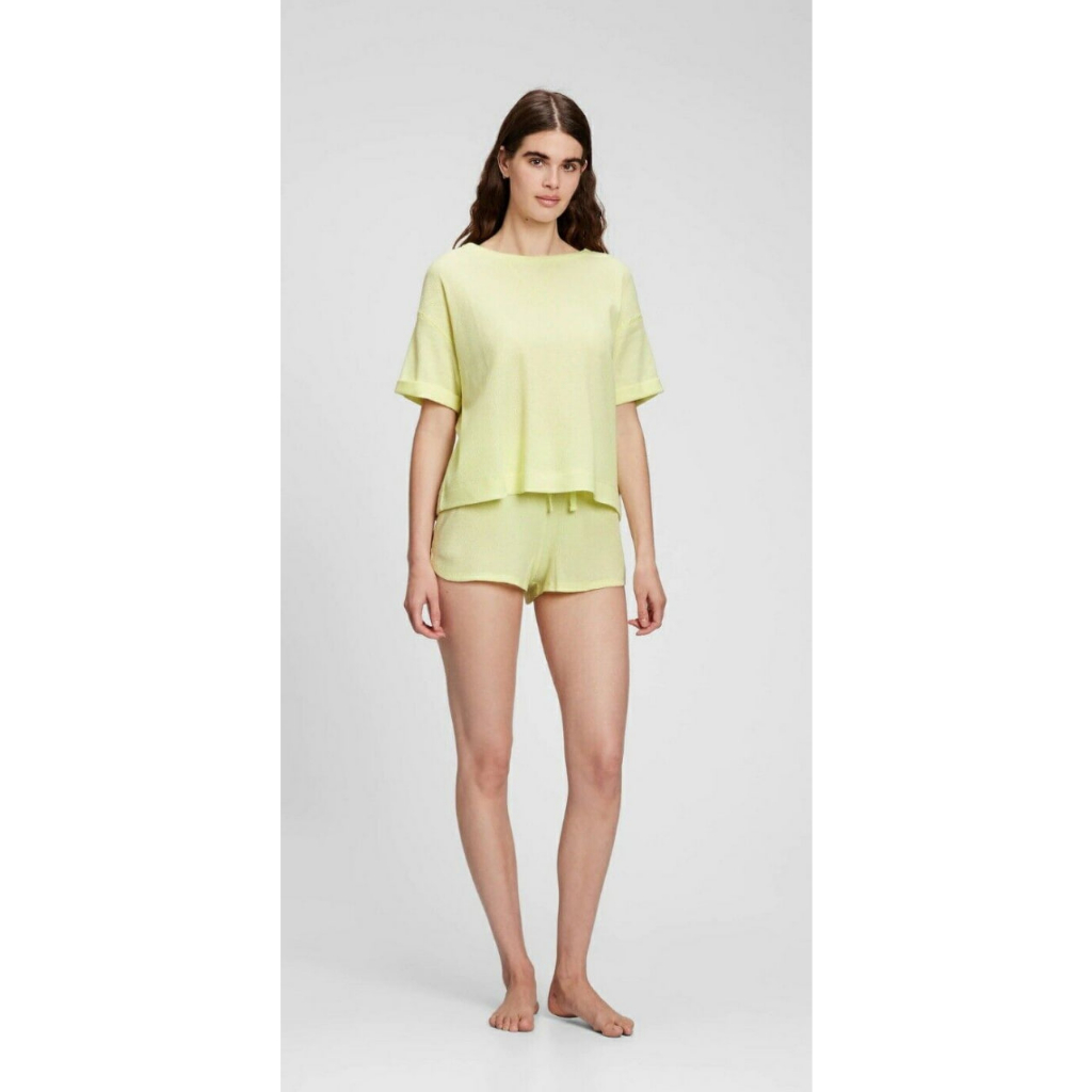 GAP Waffle-Knit Pull On Shorts Pajama Loungewear Yellow