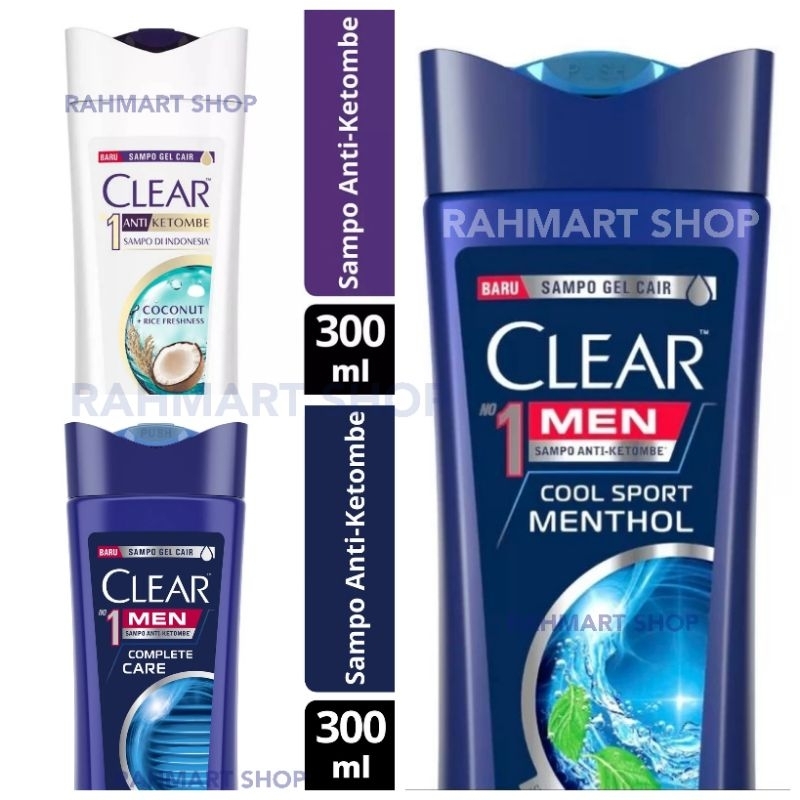CLEAR MEN SHAMPOO COOL SPORT MENTOL 300ml - Clear Coconut and Rice 300ml - Clear Men Sport Soft Care