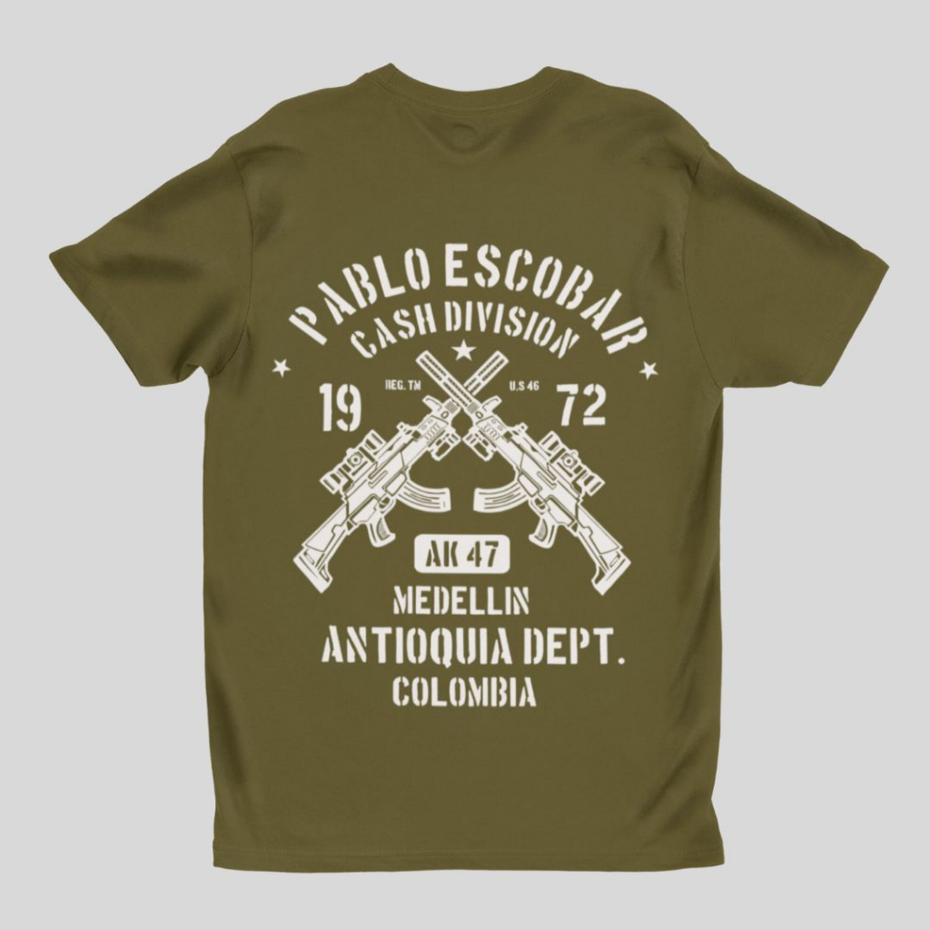 Kaos Pablo Escobar Cash Division Retro Vintage Army Green