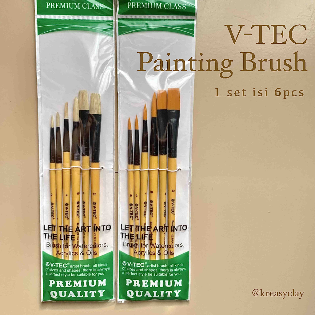 

Painting Acrylic Brush V-TEC - Kuas Lukis V-Tec Isi 6pcs - Artist Brush - Kuas Cat Lukis Bahan Nylon Halus dan Kasar