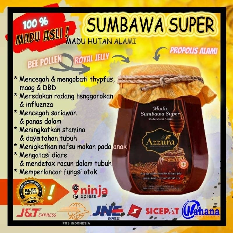 

MADU AZZURA SUMBAWA SUPER BEE POLEN ROYAL JELLY PROPOLIS STRONG KUAT ASLI HERBAL ORIGINAL HUTAN SUMBAWA DBD TYPUS FLU SARIAWAN ALAMI