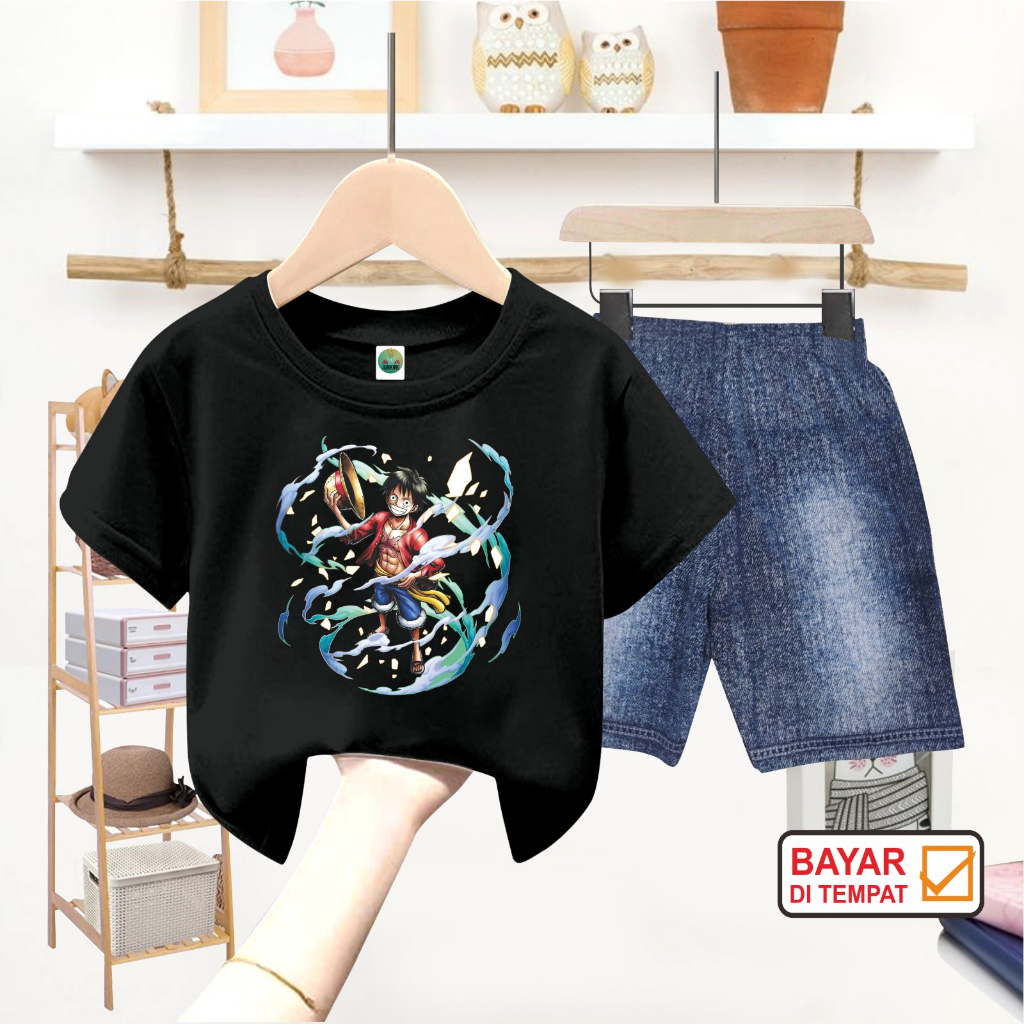 KAOS ANAK SETELAN CELANA JEANS/LUFFY