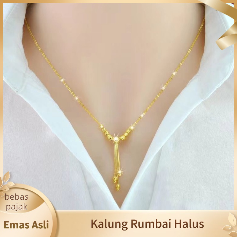 Liontin Kalung Asli Emas Rumbai Kalung Wanita Hong Kong 24K Emas Murni Pacar Hadiah Hari Valentine