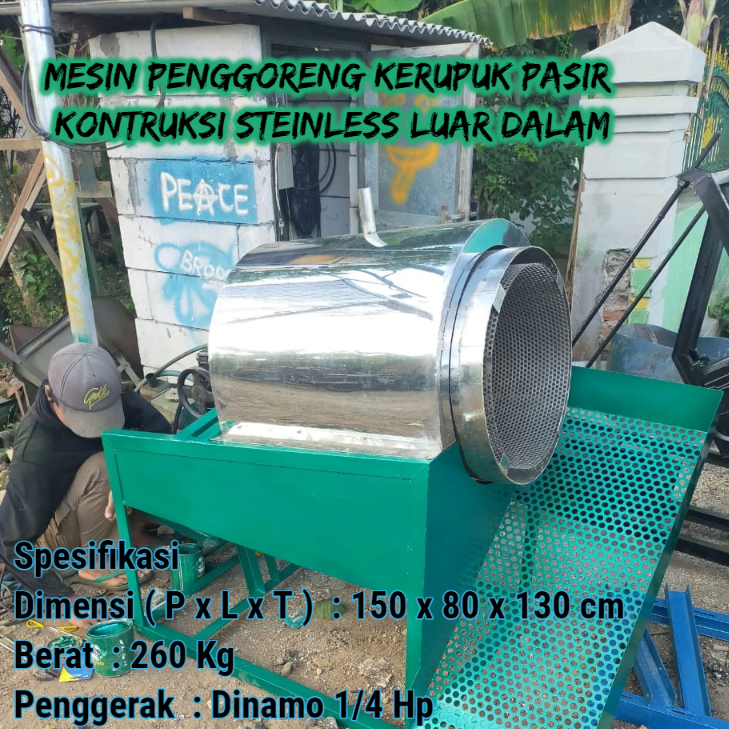 Mesin Penggoreng Kerupuk Pasir Kontruksi Steinless Luar Dalam Komplit Penggerak