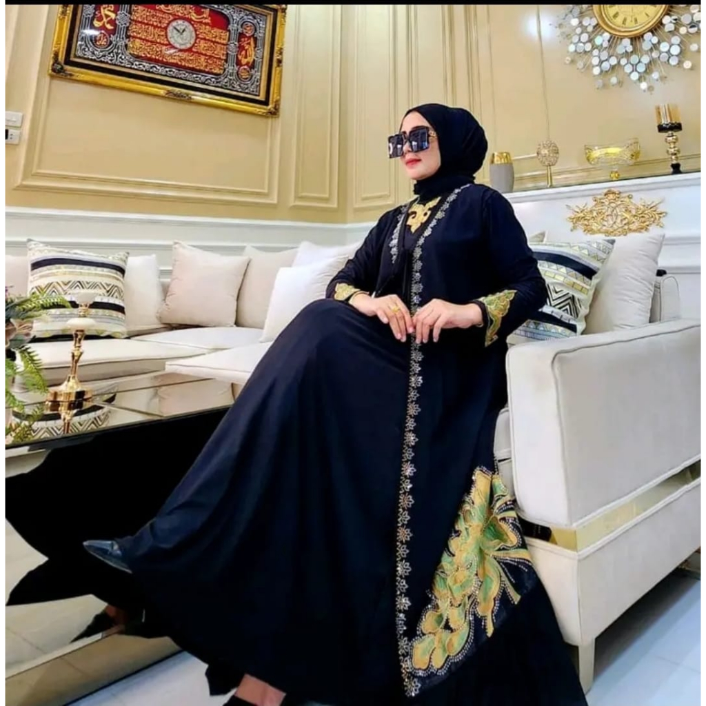 Abaya Cardigan Outer 2 in 1 / Abaya Arab Cardigan Pamela Jersey Bordir Mote Swarosky Terbaru