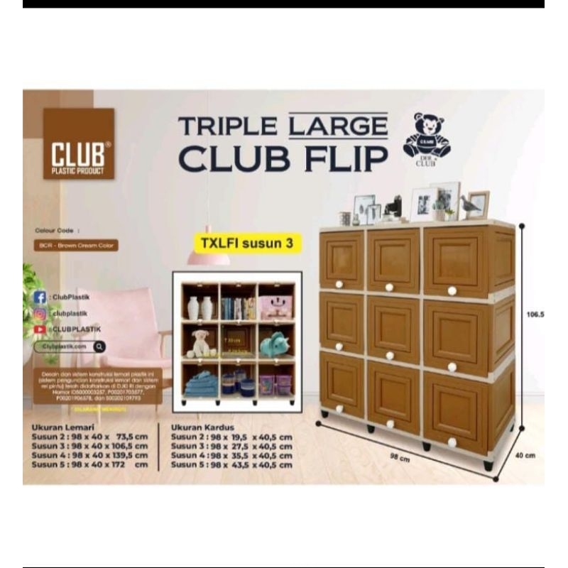 Lemari plastik Flip club pintu Sliding 9 pintu Lemari Club Triple 3 susun EXTRA